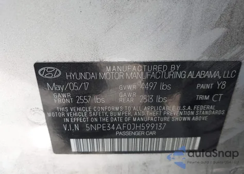 2018 Hyundai Sonata Sport z USA, uszkodzony, nr VIN 5NPE34AF0JH599137